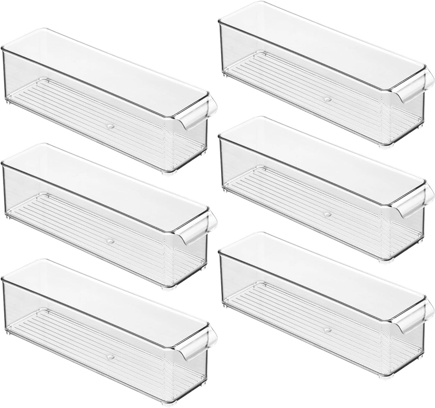 iDesign Stackable Fridge or Freezer Storage Bin with Front Handle, Set of 6, Clear, Made in the USA