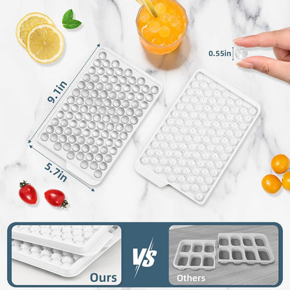 WIBIMEN Mini Ice Cube Trays, 0.55” Tiny Pebble Ice for Iced Coffee & Cocktails, Fast Chill, Easy Twist Release, Stackable with Lid & Storage Bin (2 Pack, Blue)