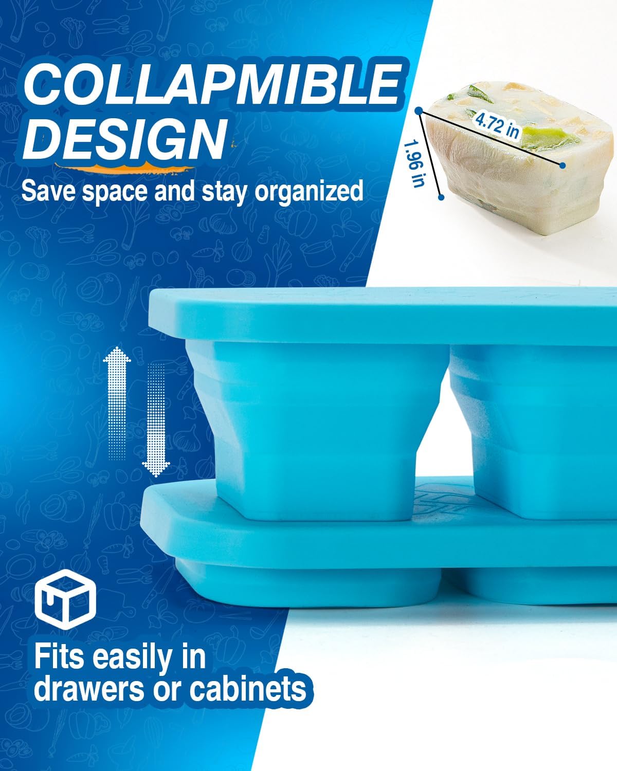 Silicone Freezer Trays With Lid, Stackable 1 Cup Silicone Freezer Molds, Easy To Use Soup Ice Cube Tray, Collapsible Freezing Molds for Meal Prep, Broth, Sauce, Leftovers, Soup Storage Gift Set
