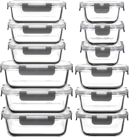 Glass Food Storage Containers with Lids, [18 Piece] Glass Meal Prep Containers, Containers for Food Storage with Lids, BPA Free & Leak Proof (9 Lid & 9 Container)