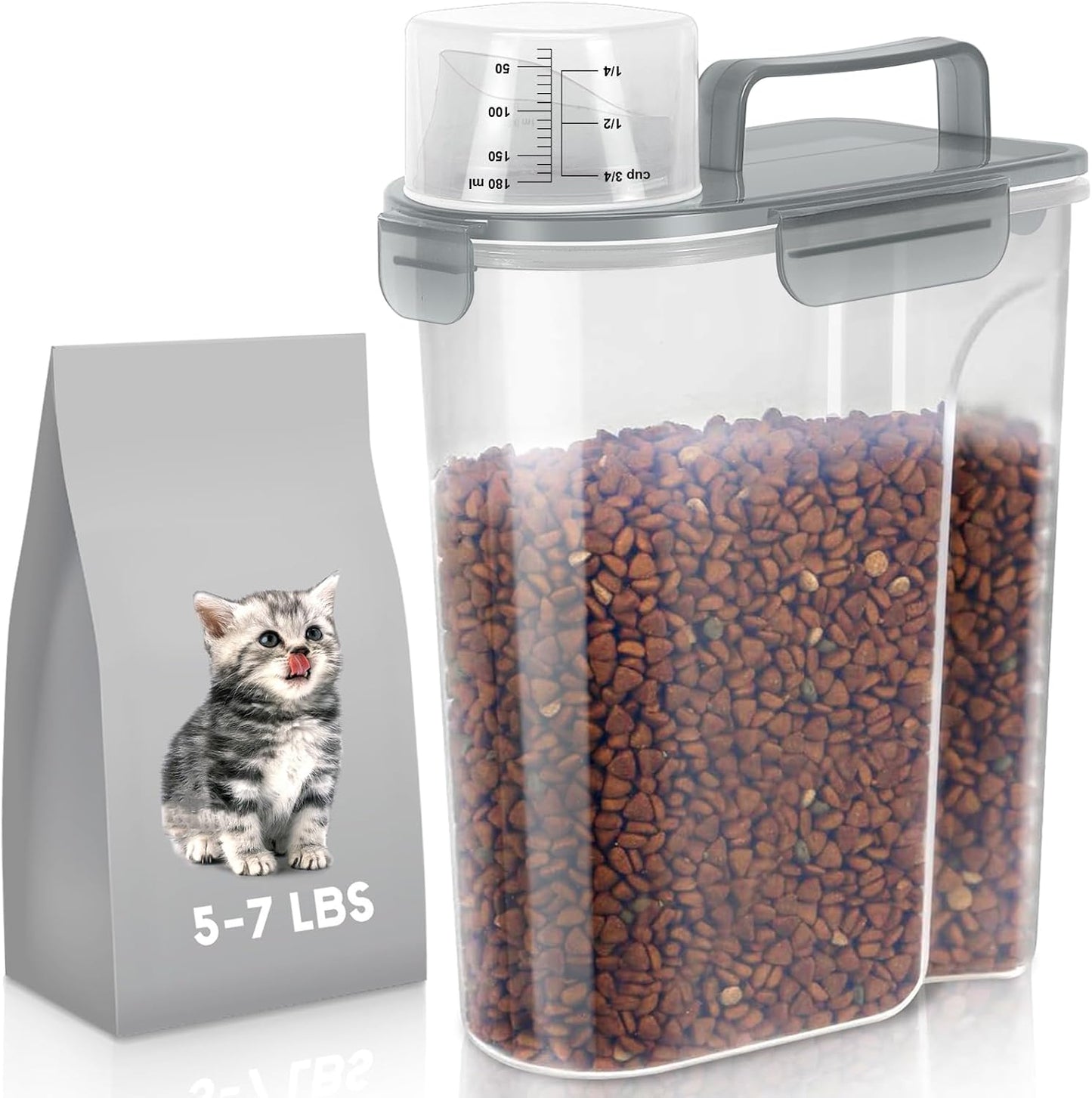 LEAWALK 5Lbs Airtight Cat Dog Food Storage Container with Upgraded Large Nozzle BPA-Free, Pet Food Storage Containers for Rice, Grain, Pet Food, Flour, Dog Treat Storage (Dark Gray, 5L-1pack)