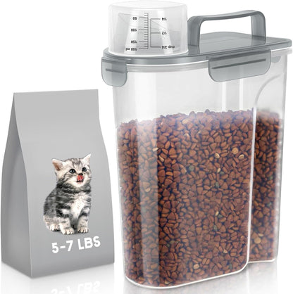 LEAWALK 5Lbs Airtight Cat Dog Food Storage Container with Upgraded Large Nozzle BPA-Free, Pet Food Storage Containers for Rice, Grain, Pet Food, Flour, Dog Treat Storage (Dark Gray, 5L-1pack)