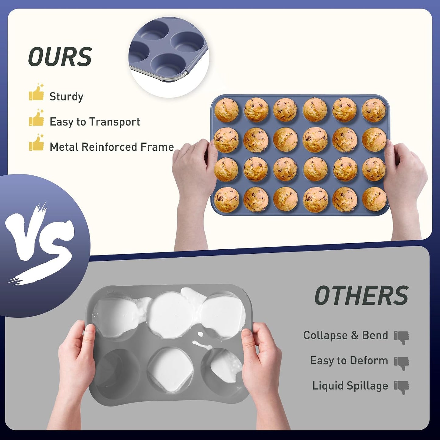 2 Pack 12 Cups Silicone Muffin Pan with Metal Reinforced Frame Regular Size Silicone Molds Cupcake Cake Baking Pans Cookie Baking Chocoflan Cupcake Mold Nonstick Muffin Tin Home Baking Supplies