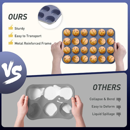 2 Pack 12 Cups Silicone Muffin Pan with Metal Reinforced Frame Regular Size Silicone Molds Cupcake Cake Baking Pans Cookie Baking Chocoflan Cupcake Mold Nonstick Muffin Tin Home Baking Supplies