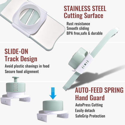 NACOLUS 5 In 1 Mandoline Slicer with Slide-On Hand Guard - Vegetable Slicer, Carrot Shredder,Safe Potato/Garlic Slicer Vegetable Cutter, Waffle Fry Cutter (Green, 5-in-1)