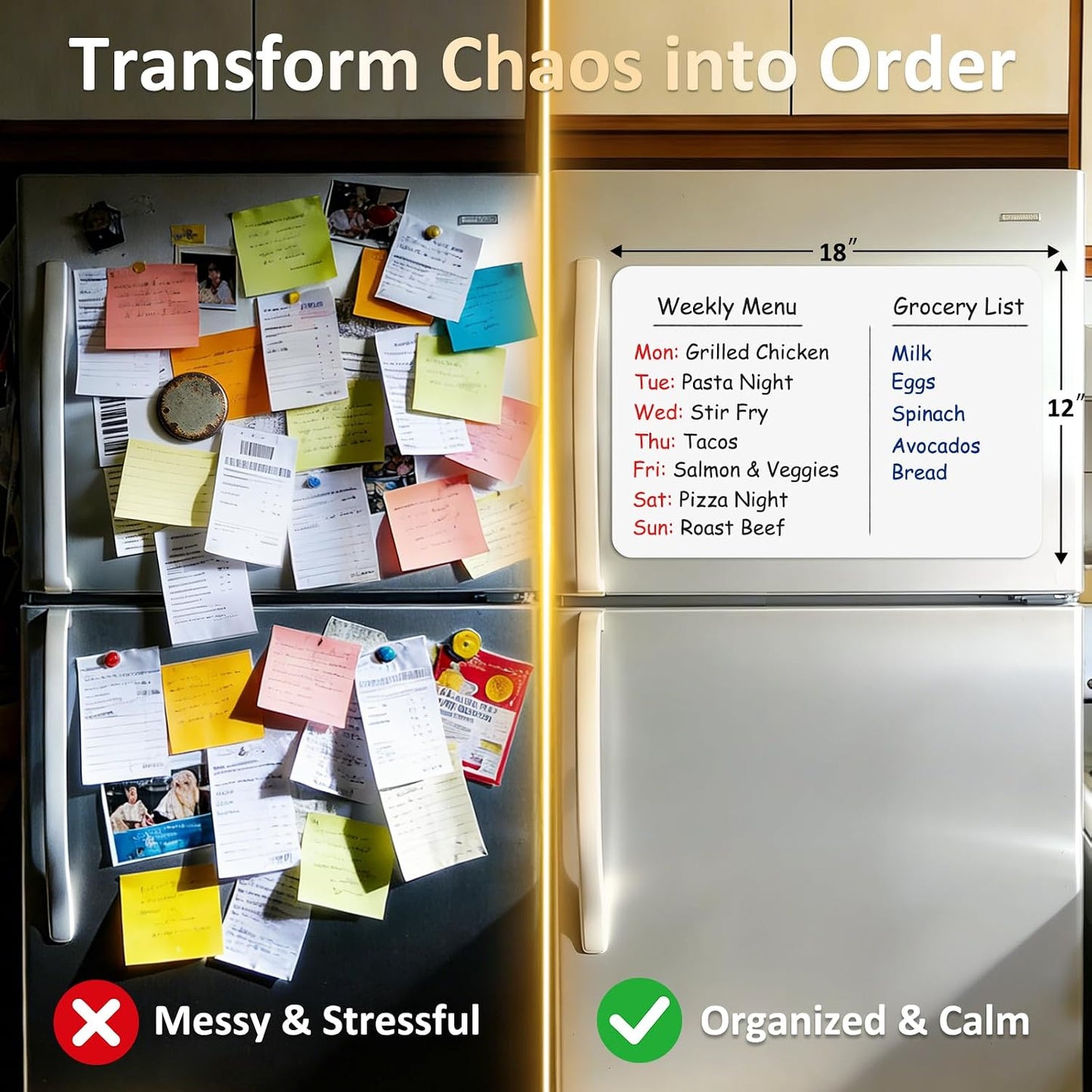 Magnetic Whiteboard for Fridge 12" x 8": Small Dry Erase Board Sheet for Kitchen Refrigerator as Weekly Menu Planner with Strong Magnet Backing - Flat Ships