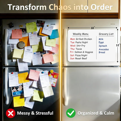 Magnetic Whiteboard for Fridge 12" x 8": Small Dry Erase Board Sheet for Kitchen Refrigerator as Weekly Menu Planner with Strong Magnet Backing - Flat Ships