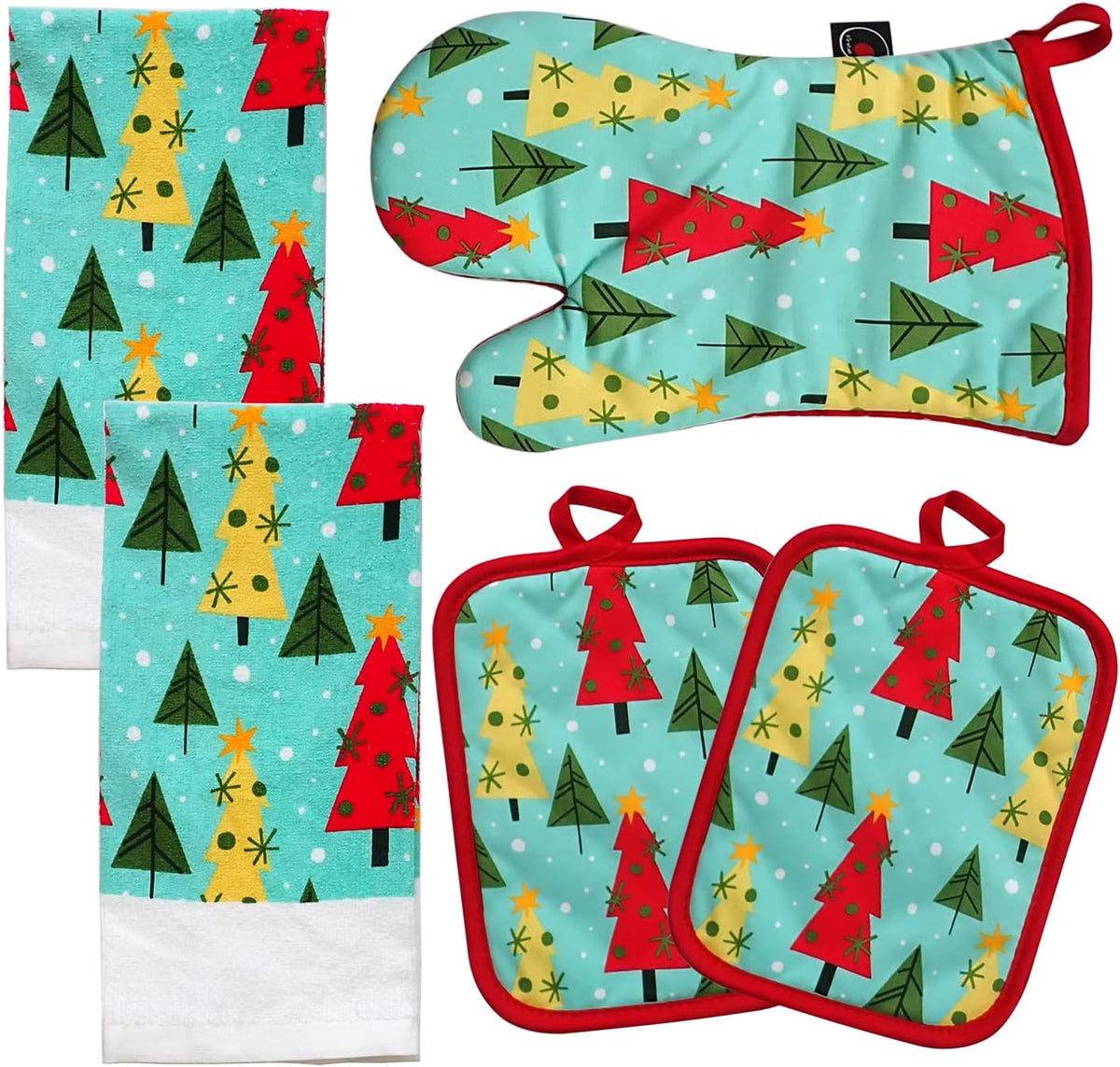 Oven Mitts and PotHolders Sets, 4 Pcs Kitchen Oven Glove High Heat Resistant 400°F Pot Holders for Kitchen, Non-Slip Neoprene Oven Mitts are Suitable for Cooking, Baking (Black)