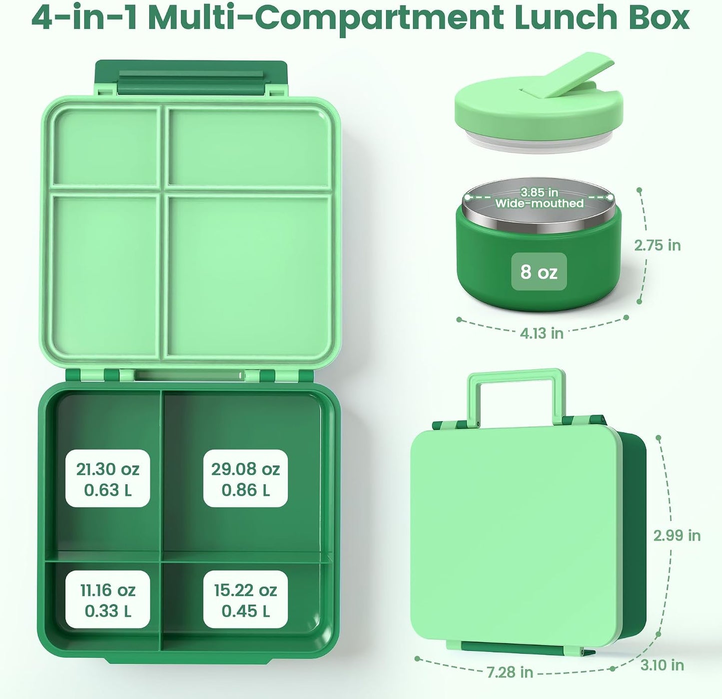 LOHASOK Bento Lunch Box Kids with 8oz Soup Thermo, Leak-Proof Lunch Containers with 4 Compartment, Thermo Hot Food Jar and Insulated Lunch Box for School Blue