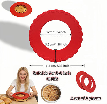 Silicone Mini Pie Crust Protectors Set of 2 - Non-Stick Pie Shields for 5-6 Inch Pies, Prevents Over-Browning | Oven-Safe Baking Accessories (Red)