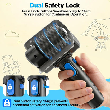 Electric Grill Brush with Dual Safety Lock - Ideal Gift for Men Dad Husband, Professional BBQ Cleaner with Submersible 304 SS Head, Splash-Proof Scrubber for Outdoor Grill (Blue Button)