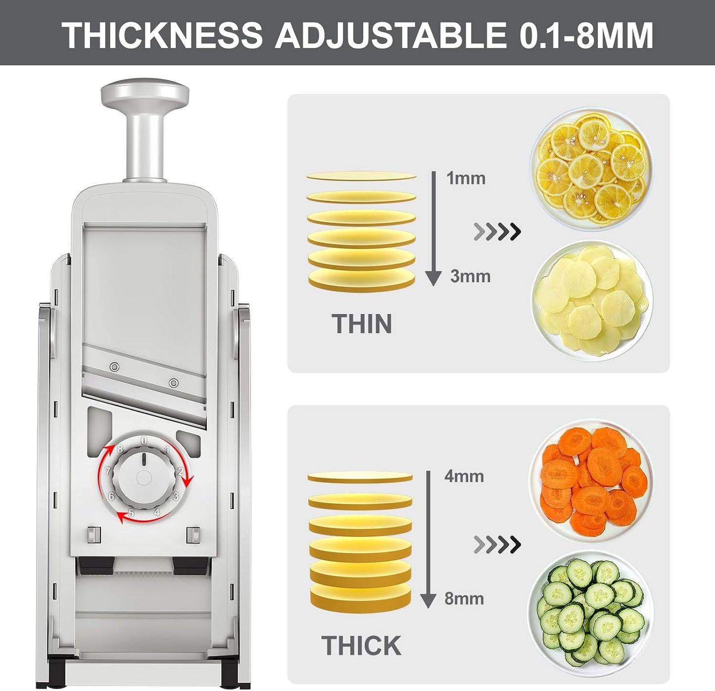 SupMaKin Safe Mandoline Slicer for Kitchen, Potato Slicer for Chips, Vegetable & Food Cutter,Thickness Adjustable 0.1-8 mm, Kitchen Faster Slice Artifact (Only Slicer)