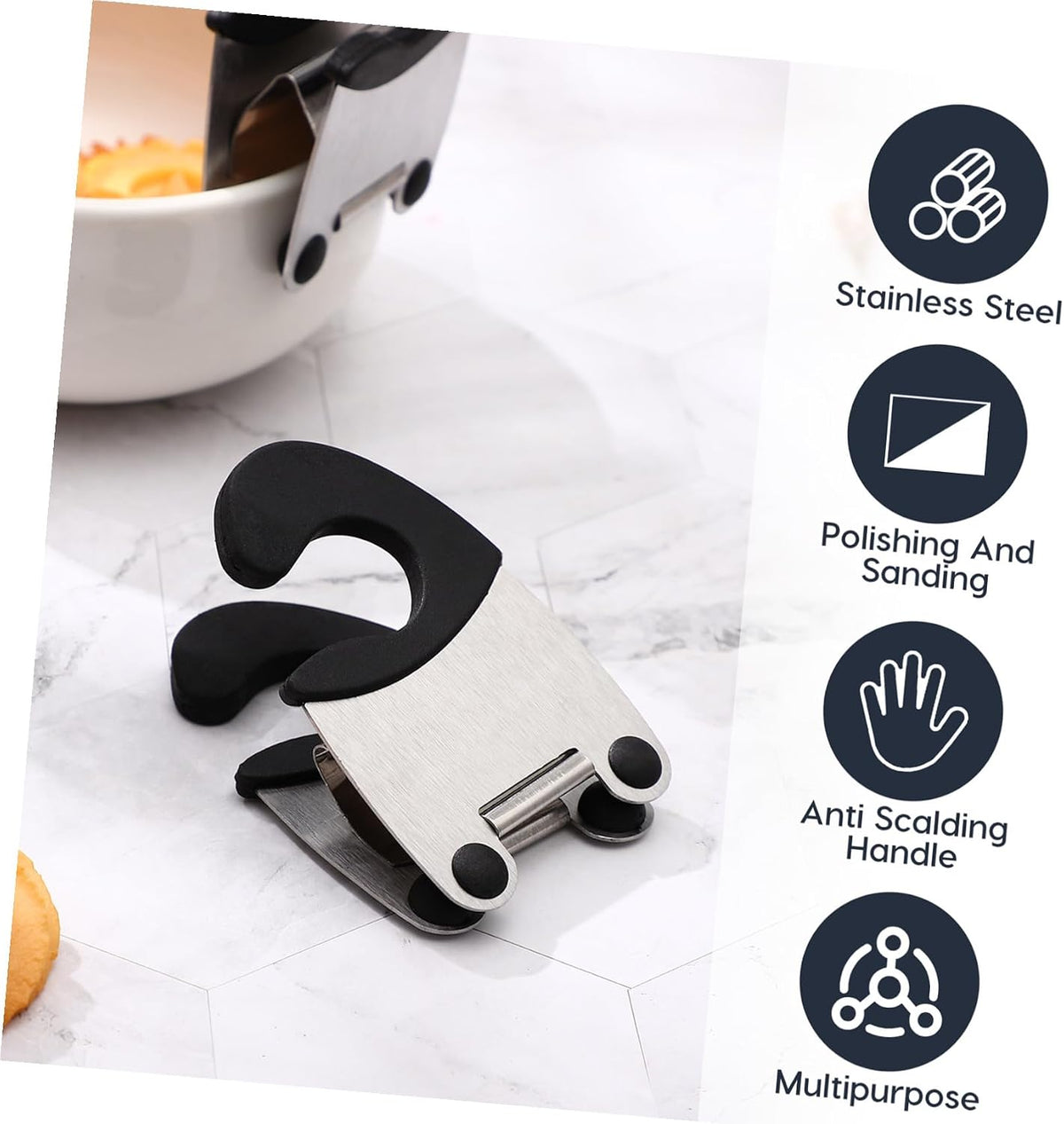 2pcs Stainless Steel Pot Clips Spoon Rest Holder Black