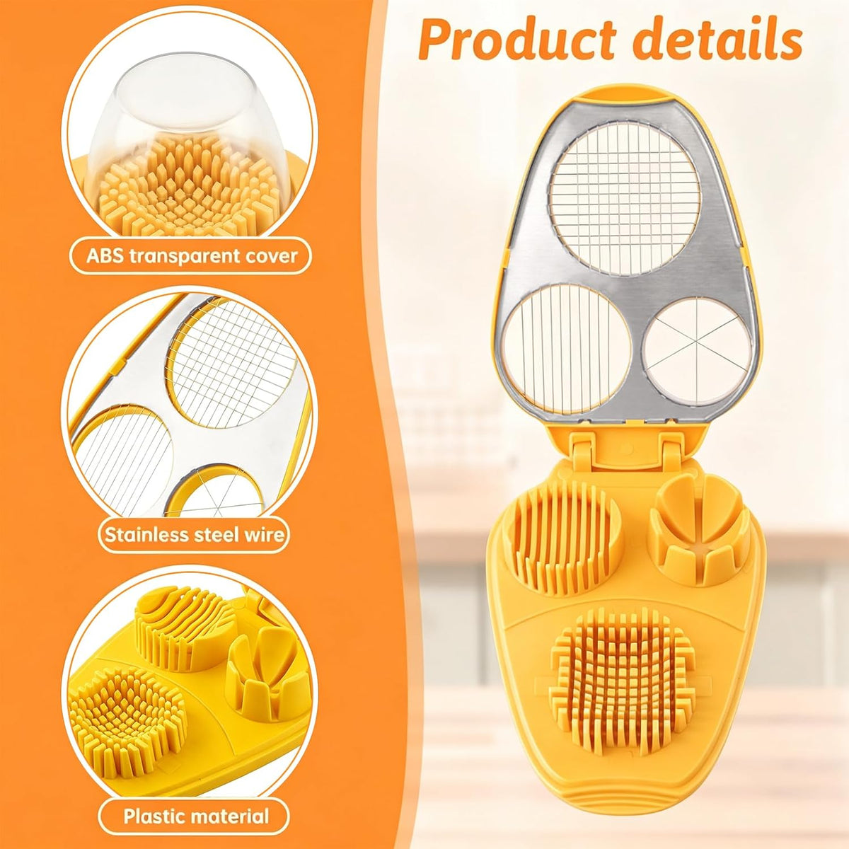 3-in-1 Egg Slicer for Hard Boiled Eggs, with Cleaning Brush