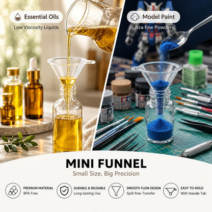 Mini Funnel Small Plastic Funnel 5-Pack for Lab Bottles, Sand Art, Perfumes, Spices, Powder, Essential Oils, Recreational Activities Kitchen Food Grade