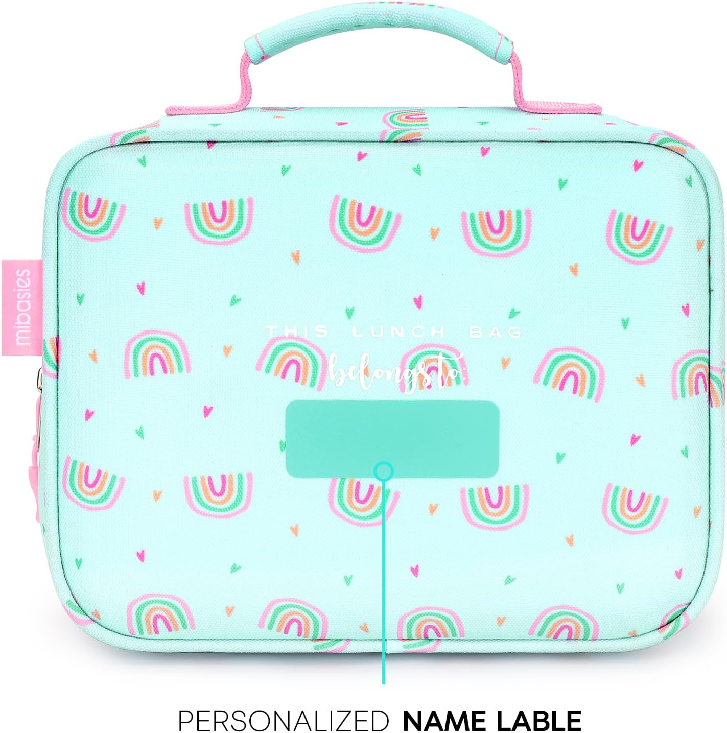 mibasies Kids Lunch Box for Girls Toddler, Insulated and Reusable Lunch Bag for School, Pink Rainbow