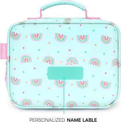 mibasies Kids Lunch Box for Girls Toddler, Insulated and Reusable Lunch Bag for School, Pink Rainbow