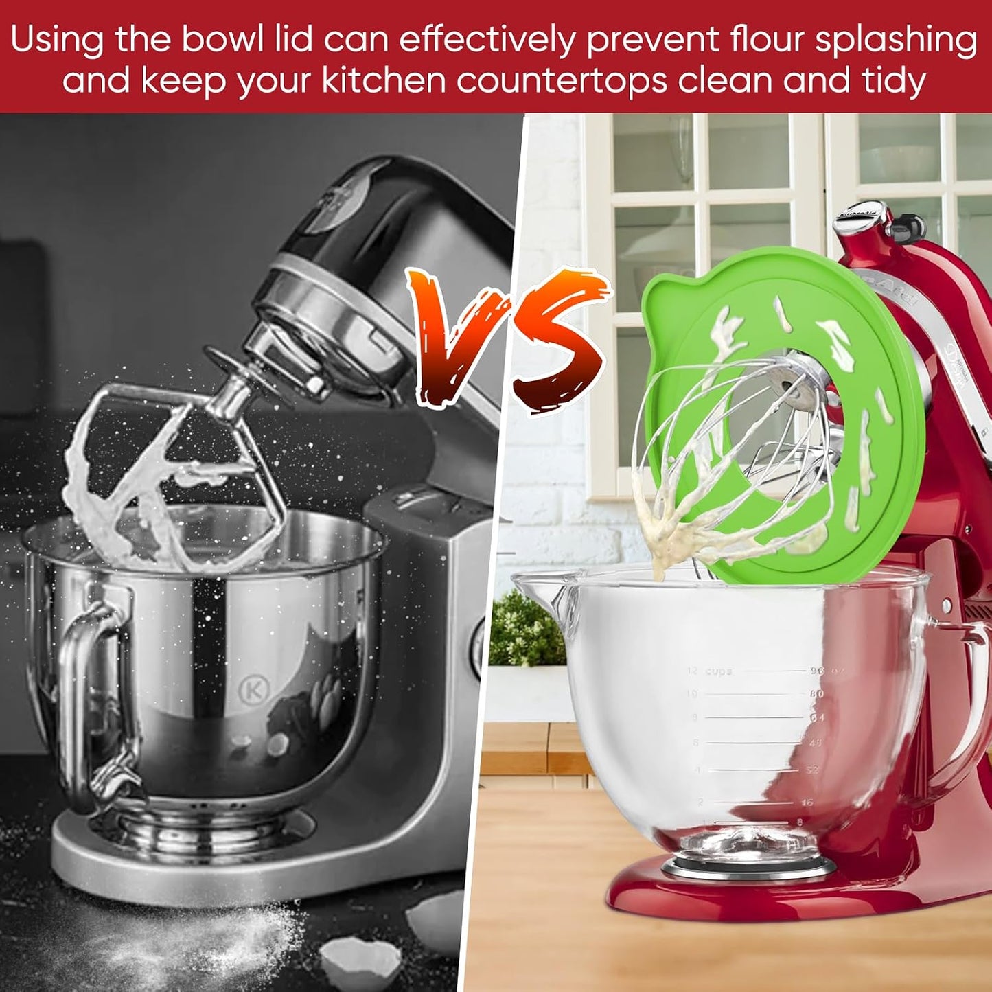 Stainless Steel Bowl Compatible with Kitchenaid Mixer 4.5/5QT，With Grey Lid,5 Quart Stainless Bowl for Kitchen Aid Mixing,With Green Lid