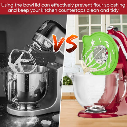 Stainless Steel Bowl Compatible with Kitchenaid Mixer 4.5/5QT，With Grey Lid,5 Quart Stainless Bowl for Kitchen Aid Mixing,With Green Lid