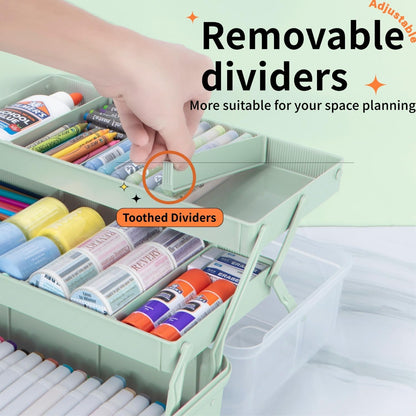 TERGOO 12.5in 3-Layer Multipurpose Craft Organizers and Storage with Adjustable Dividers, Portable Tackle Box, Folding Art & Craft Case for Medicine, Tool, Sewing Organizer (White)