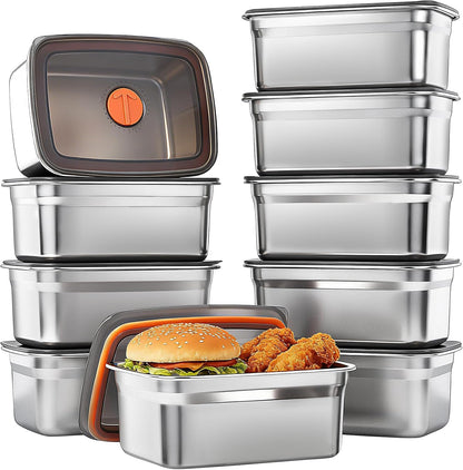 10 Pack Stainless Steel Food Storage Containers with Airtight Lids, 50 Oz Each - Stackable, Leakproof Kitchen/Freezer Meal Prep Containers (Dishwasher Safe)