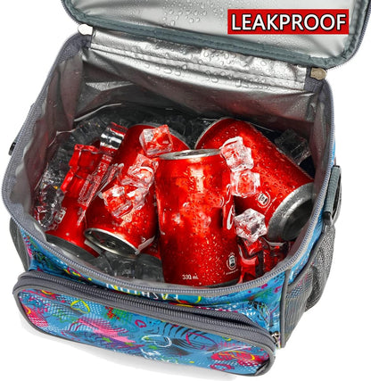 FlowFly Insulated Reusable Lunch Bag Adult Large Lunch Box for Women and Men with Adjustable Shoulder Strap,Front Zipper Pocket and Dual Large Mesh Side Pockets,Cherry - Colors B