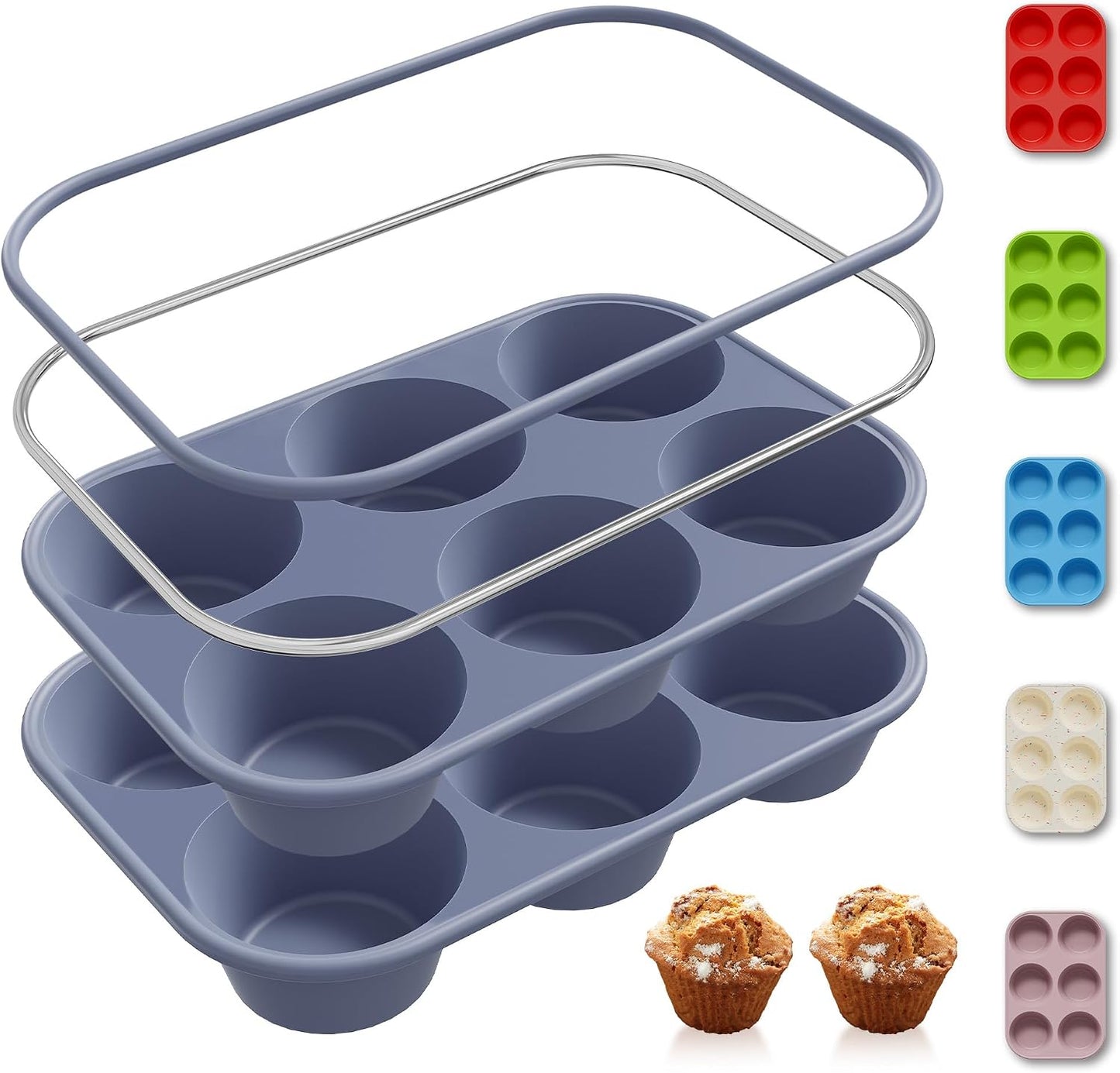 2 Pack 12 Cups Silicone Muffin Pan with Metal Reinforced Frame Regular Size Silicone Molds Cupcake Cake Baking Pans Cookie Baking Chocoflan Cupcake Mold Nonstick Muffin Tin Home Baking Supplies