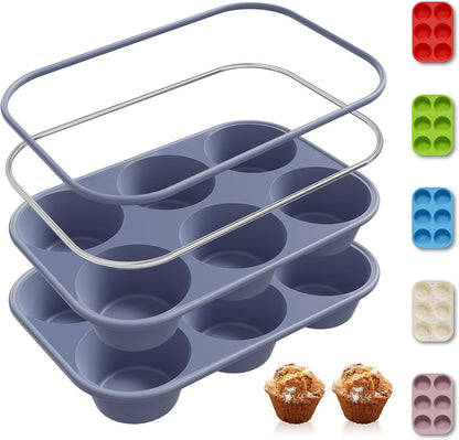 2 Pack 12 Cups Silicone Muffin Pan with Metal Reinforced Frame Regular Size Silicone Molds Cupcake Cake Baking Pans Cookie Baking Chocoflan Cupcake Mold Nonstick Muffin Tin Home Baking Supplies