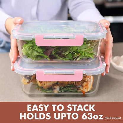 Razab 4 Pcs 1860ml / 63 Oz Large Glass Food Storage Containers with Lids - Glass Meal Prep Containers with Locking Lids for Roasting, Storing Leftover, Lunch Container, BPA Free, Microwave & Oven Safe