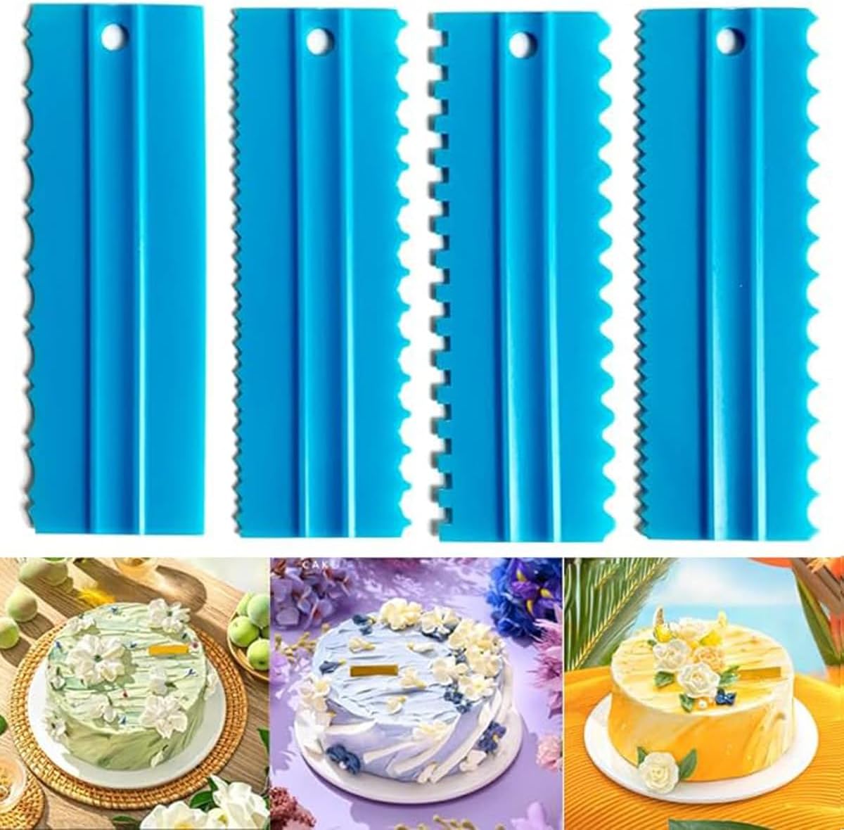 Cake Scrapers Set Decorating Comb and Icing Smoother, Plastic Sawtooth Scraper Polisher Butter Mousse Cream Cake Edge DIY Tool -8 Design Textures (White)