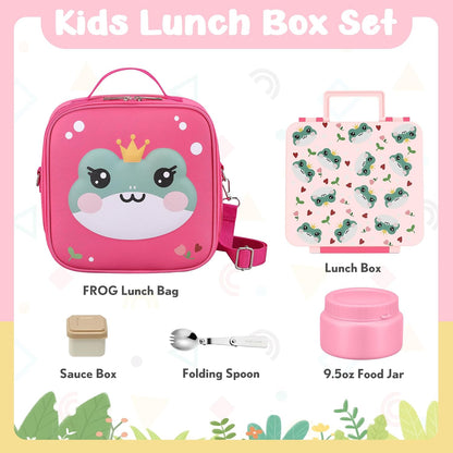 Kids Bento Lunch Box with Thermo, Include 9oz Soup Thermo, Kids Leakproof Lunch Box with 4 Compartment, Insulated Lunch Bag for Girls Boys to School Travel