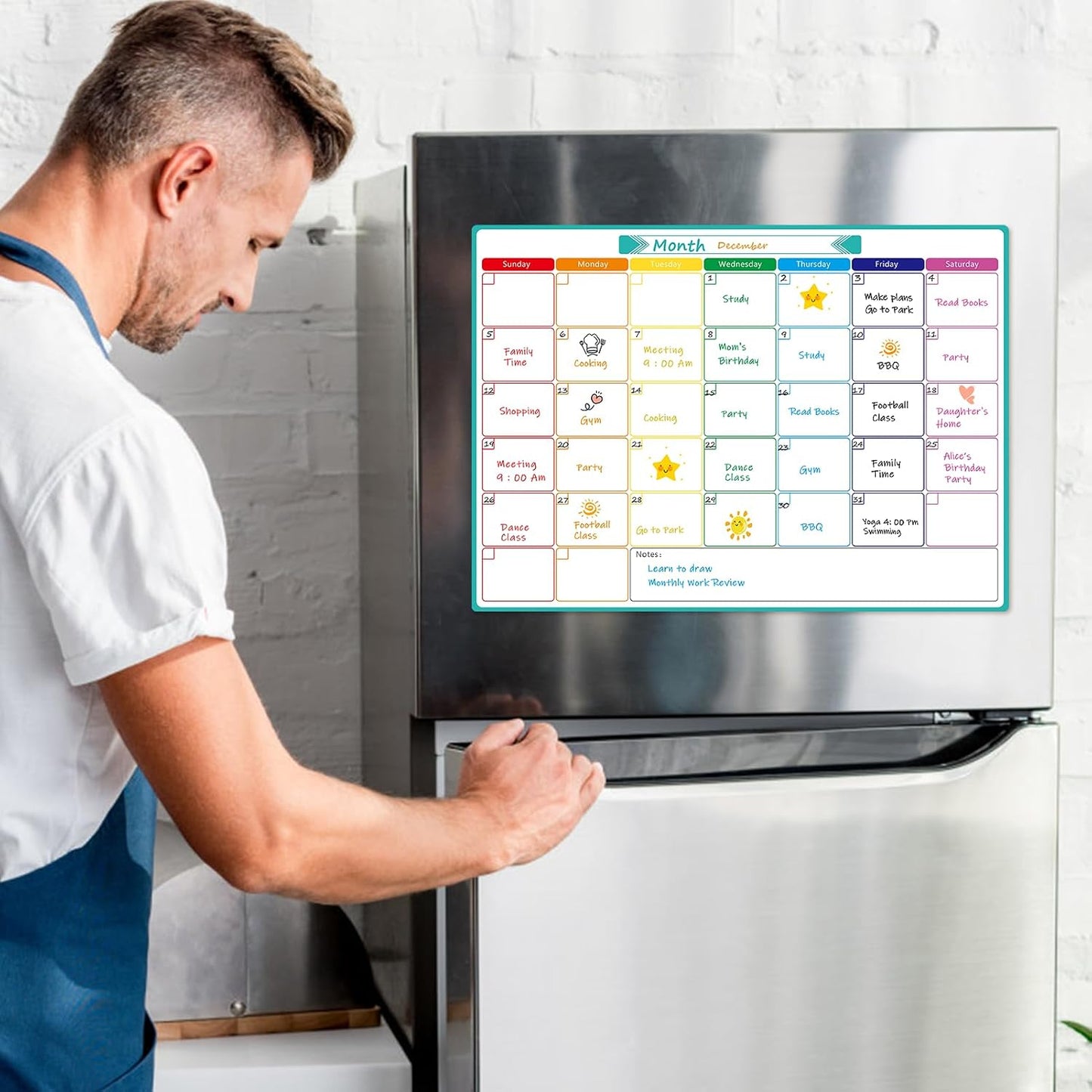 MaxGear Black Weekly Dry Erase Board,16"x12" Magnetic Whiteboard Meal Planner Blackboard for Fridge, Chalkboard Calendar Menu Planning Board Notepad for Kitchen with 7 Markers and 1 Eraser