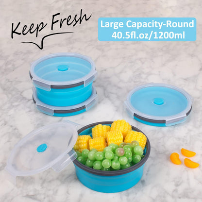 Collapsible Food Storage Containers with Lids, 4 Pack, 40 oz Silicone 1-Compartment Meal Prep Containers Reusable, Lunch Bento Boxes for Adults, Microwave Freezer Dishwasher Safe, BPA-Free, Black