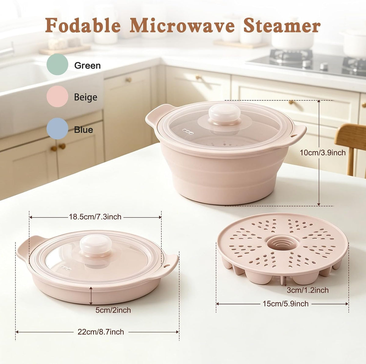 42oz Upgraded Silicone Foldable Microwave Steamer (Light Green)