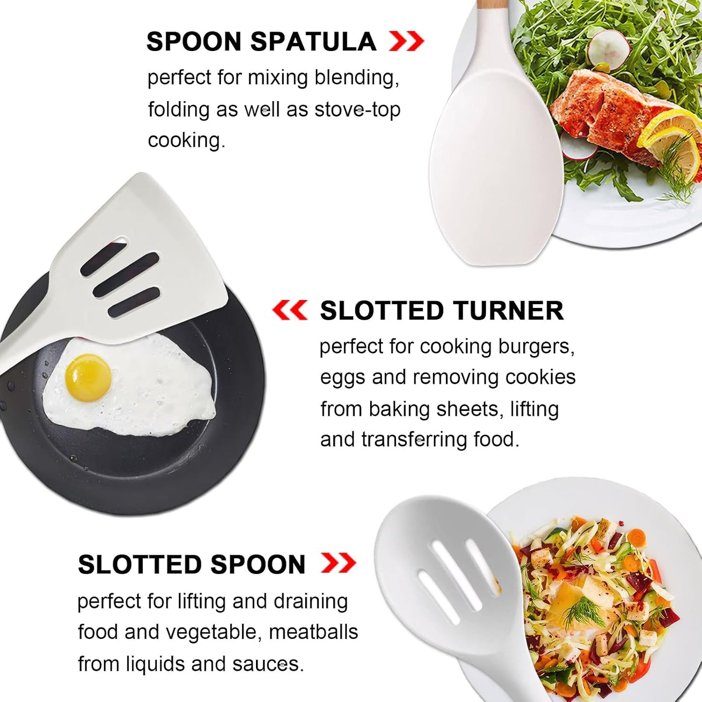 Kitchen Cooking Utensils Set, 6Pcs Silicone Kitchen Utensils Set Spatula Spoon Soup Ladle Turner, Heat Resistant Wooden Handle Silicone Cooking Gadgets for Nonstick Cookware & Baking BPA FREE