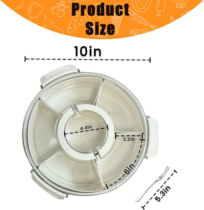 Rotating Snackle Box Container for Kids, Divided Rotating Serving Tray with Lid and Handle, Veggie Tray with Lid for Fridge, Rotating Food and Fruit Tray (small 10")