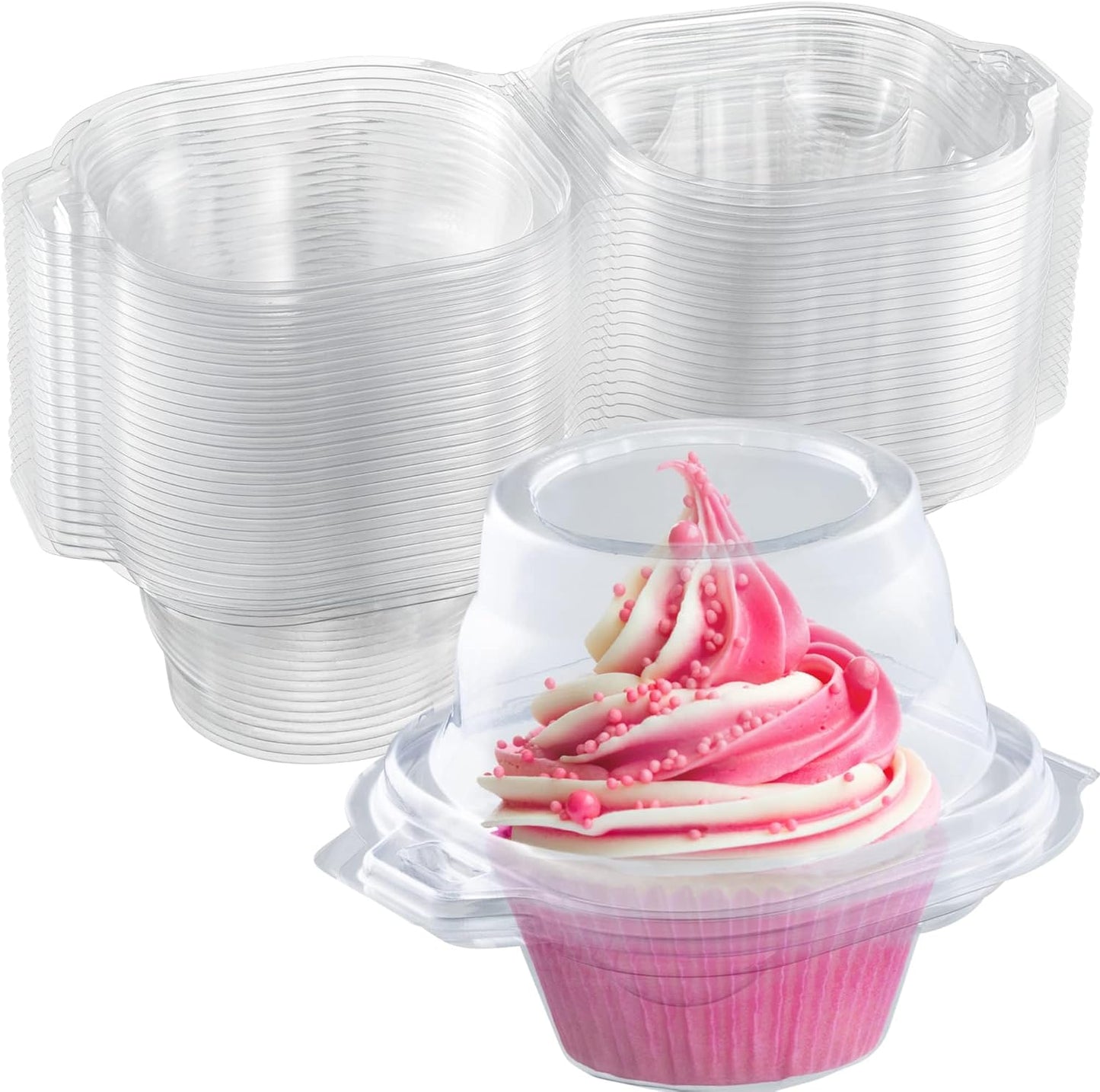 Plastic Cupcake Containers Boxes | 12 Compartment – 8 Pack | Disposable High Dome Dozen Cupcake Holder With Lid Bulk | Extra Sturdy Stackable Cupcake Boxes | Durable Muffin Packaging Transporter To Go