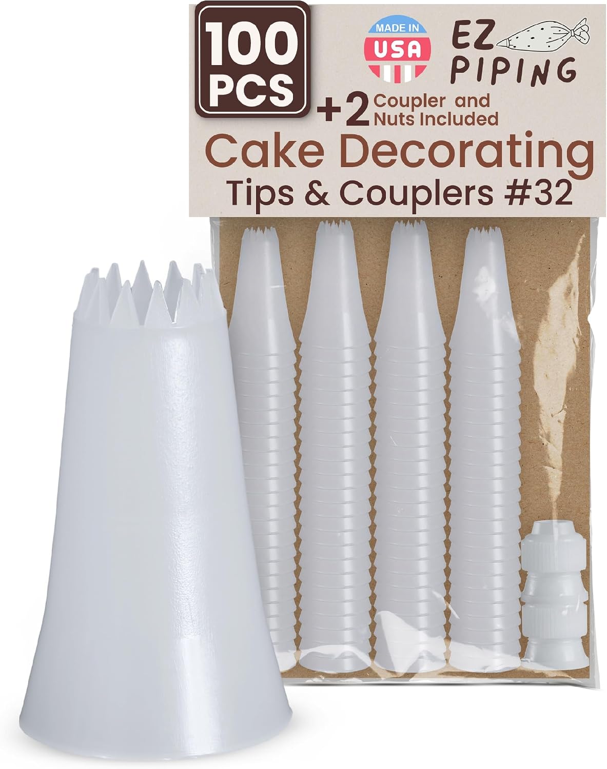 Reusable Plastic Piping Tips, Nozzles Standard Size Star Tip #20