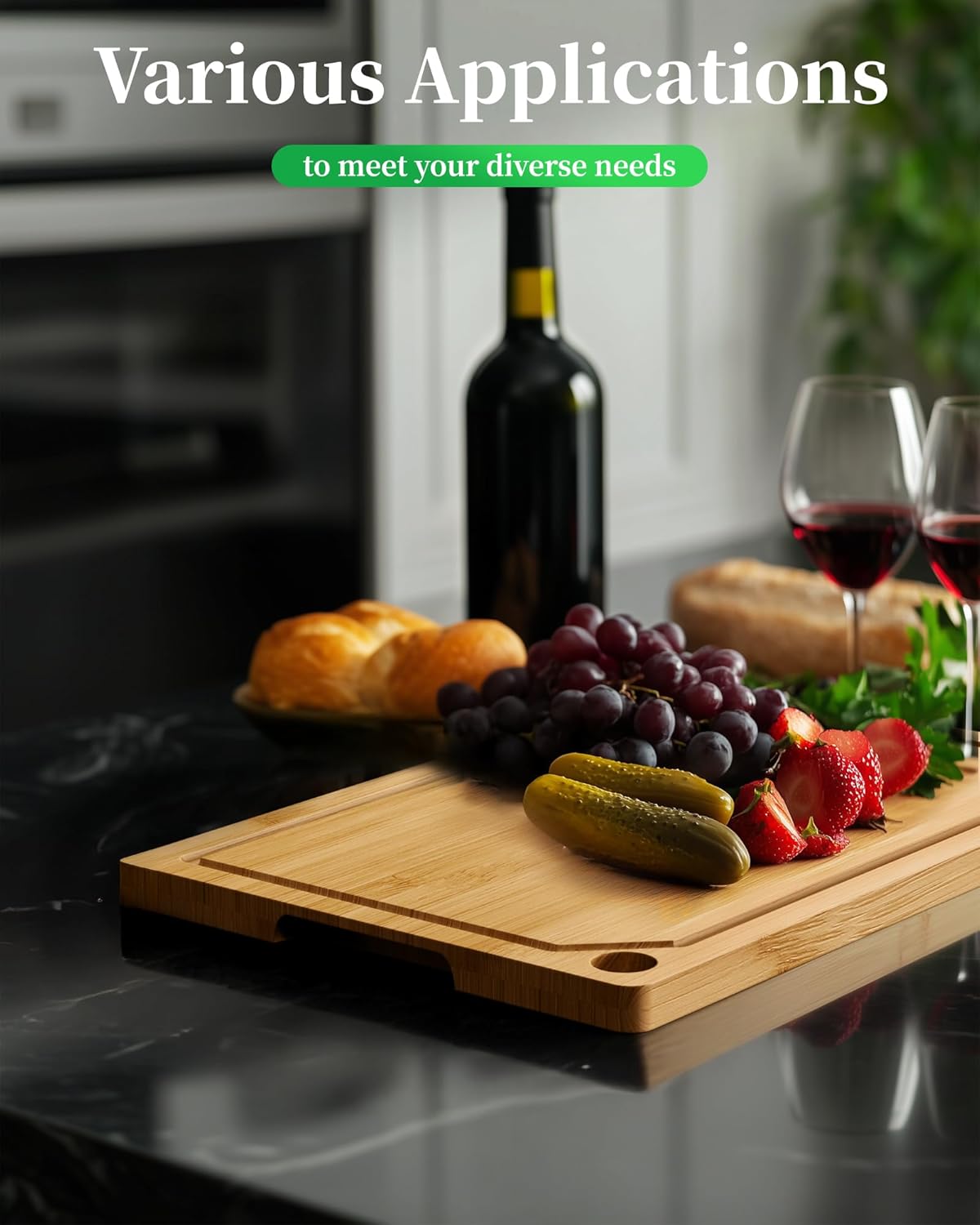 Kitsure Bamboo Cutting Board Set - Multi-Sizes Wooden Cutting Boards for Kitchen, Convenient Kitchen Essentials with Deep Juice Grooves, Cutting Board for Chopping & Serving, 2 Pack, Natural