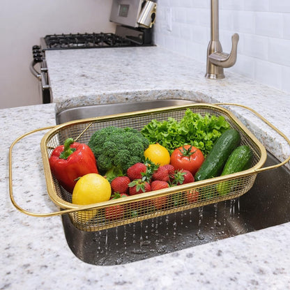 Stainless Steel Sink Strainer, Mesh Drain Basket with Grip Handles for Straining Vegetables Draining Fruits Kitchen Use