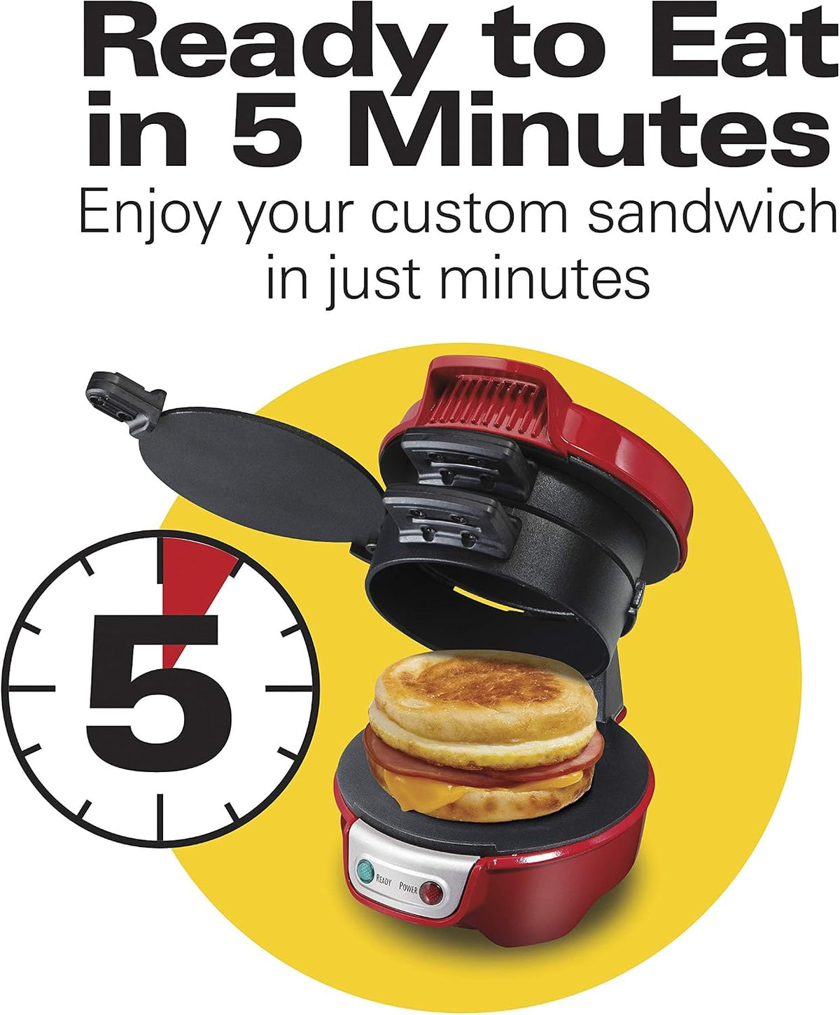 Hamilton Beach Breakfast Sandwich Maker with Egg Cooker Ring, Customize Ingredients, Perfect for English Muffins, Croissants, Mini Waffles, Perfect White Elephant Gifts, Mint (25482)