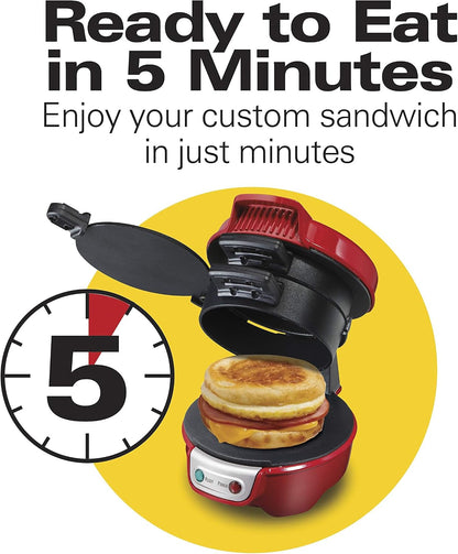 Hamilton Beach Breakfast Sandwich Maker with Egg Cooker Ring, Customize Ingredients, Perfect for English Muffins, Croissants, Mini Waffles, Perfect White Elephant Gifts, Mint (25482)