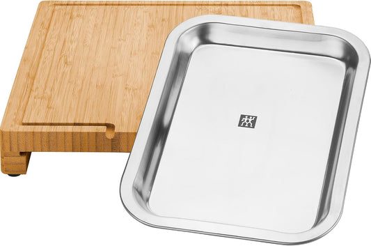 ZWILLING BBQ+ Bamboo Cutting Board with Juice Groove and Sliding Stainless Steel Tray Drawer, FSC-Certified, Large Carving Board for Meat, BBQ Prep and Ingredient Organization