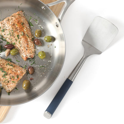 Calphalon Slotted Turner, Kitchen Flipping Spatula, Slotted Spatula, Stainless Steel Turner with Silicone Heat Resistance Handle, Nonstick-Safe Spatula for Draining and Flipping (Navy)