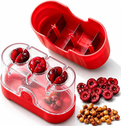 JAYVAR Cherry Pitter Tool, 2-in-1 Multi Cherry Seed Remover & Slicer