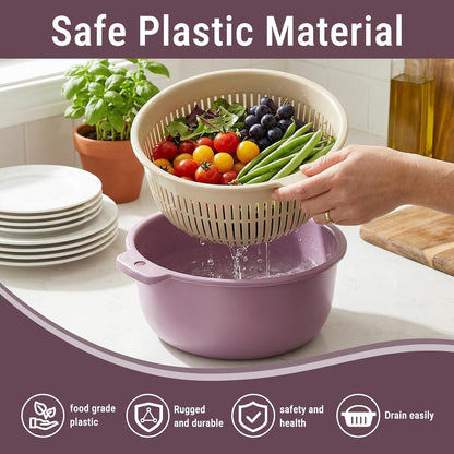 2 in 1 Colander Bowl Set, Detachable Strainer and Serving Bowl Kitchen Fruit Vegetable Washing Drainer for Home Meal Prep and Salad Making (Extra Large 20x9x24cm)