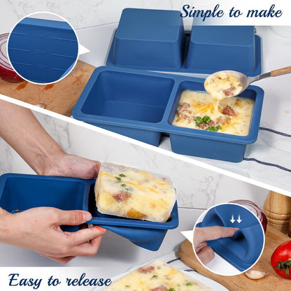 Koluti 2-Pack Nonstick Silicone 3 Soup Freezer Mold, 1-Cup Large Sauce Ice Tray with Plastic Lid, Stackable Freezing Maker Meal Prep Food Storage Container, Dishwasher Safe & BPA Free