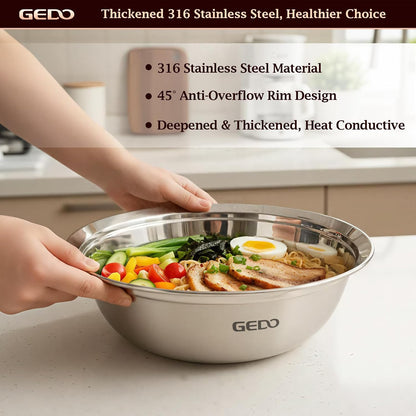 GEDO Stainless Steel 4 Piece Mixing Bowls Set, SUS316 Metal Nesting Bowls, Silver, Kitchen Food Prep Serving Bowls (7.07/8.64/10.21/11.79 in)