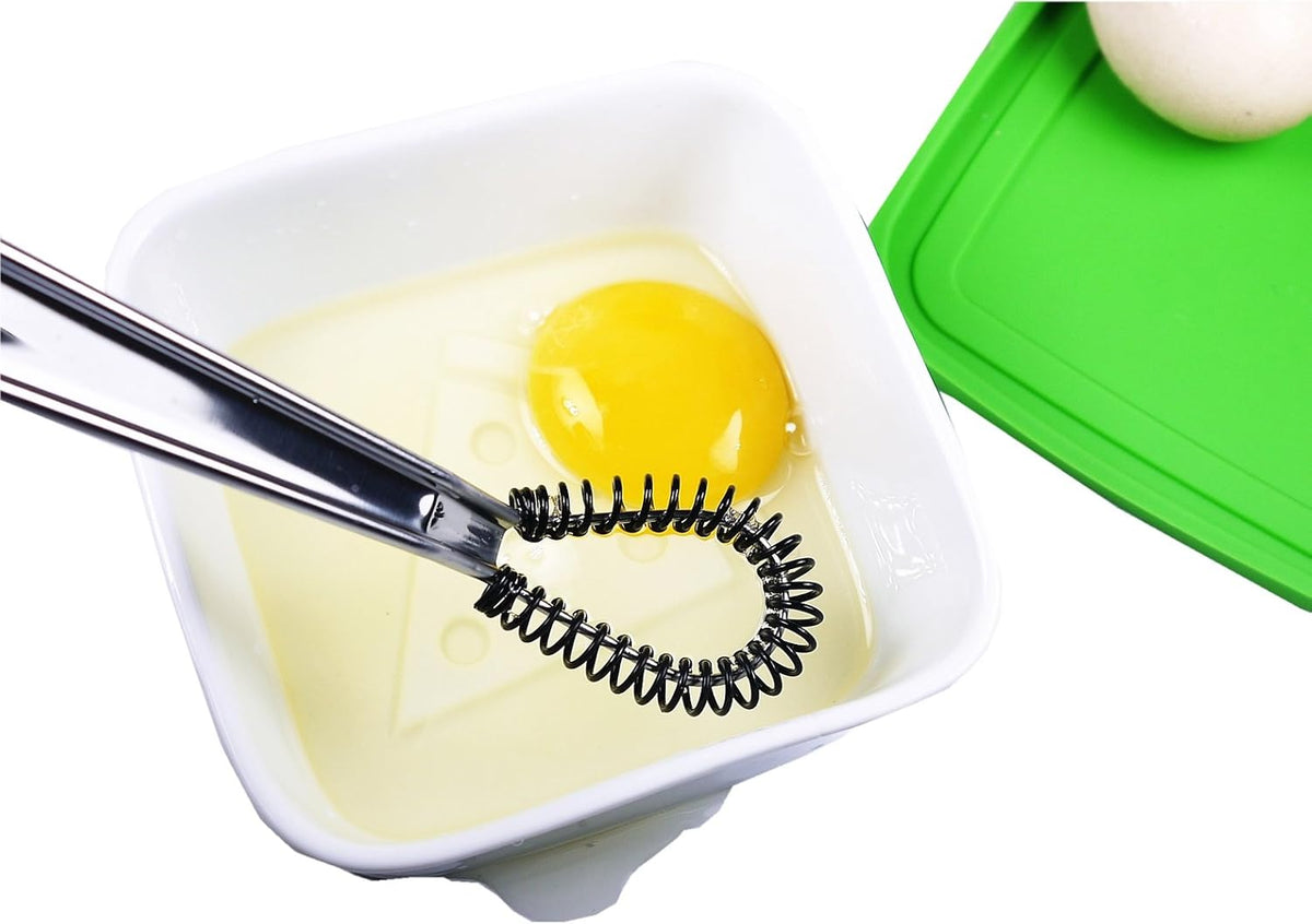 Stainless Steel Mini Spring Egg Beater Silicone Whisk Magic Hand Held Sauce Stirrer Blender Milk Frother Foamer Coffee Mixer (2Pack-Silicone+Steel coil)