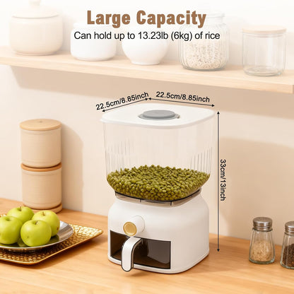 13.23 lbs Rice Dispenser - Large Sealed Grain Storage Container with Food Dispenser and Cup, for Rice Beans Grains Cereal and Dry Food Storage Kitchen Organizer